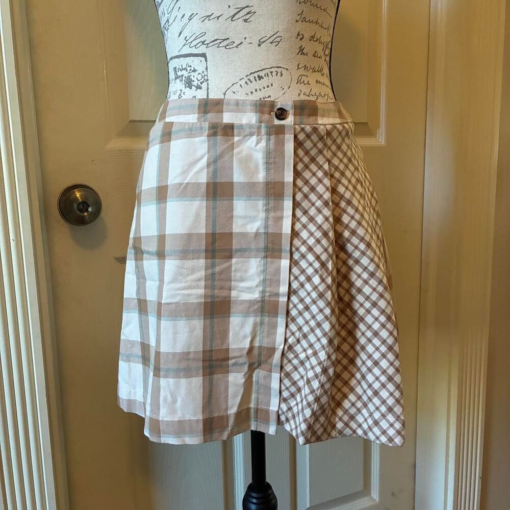 Mixed Plaid Patchwork Faux Wrap Mini Skirt